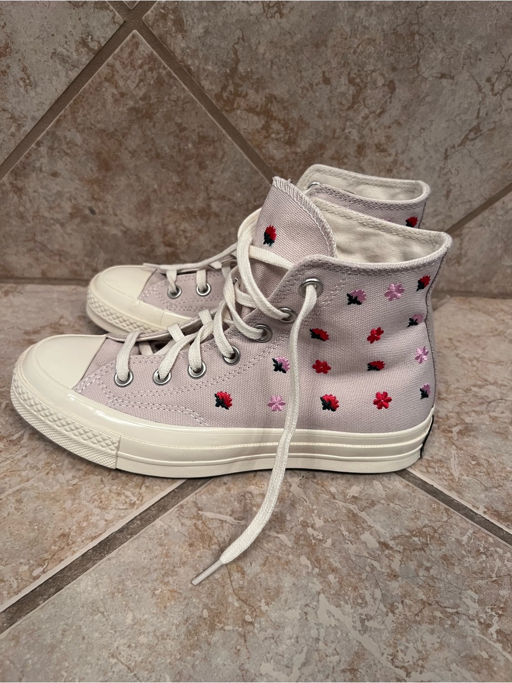 Converse High-Top Sneakers with Pink and Red Floral Embroidery